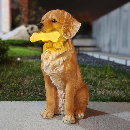 COWOS Solar Dog Statue with Glowing Bone, Golden Retriever Dog Statues for Outdoor Garden Decor, Weatherproof Dog Figurines and Pet Memorial Gift
