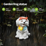 7.67" Solar Dog Garden Statue with Butterfly Light, Cute Resin Puppy Outdoor Decor, Waterproof Solar Powered Animal Statue for Yard, Lawn, Patio, Garden