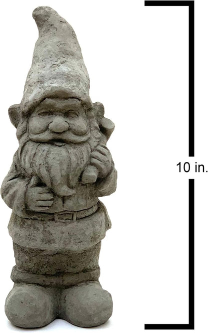 Garden Gnome with Mallet: Solid Durable Stone Statue with Vintage Texture. Sealed for Outdoors. Handcrafted USA. (Antique/Gray)
