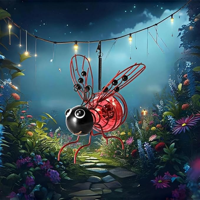 Solar Bees Lights Outdoor, Hanging Bee Solar Garden Light,2025 New Solars Bees Simulation Lights, Waterproof Bumble Bees Solars Light for Party Festivals Garden Decor Birthday Gifts (Red 2pcs)