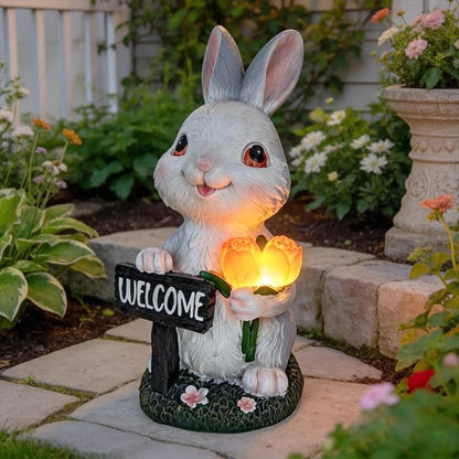 Solar Garden Outdoor Statues Lights Rabbit Garden Sculptures Birthday Housewarming Bunny Gifts for Women Mom Grandma for Patio Yard Lawn Backyard Decorations