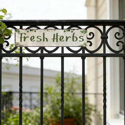 Herb Garden Signs for Outside Funny Gardening Metal Tin Sign Rustic Outdoor Fresh Herbs Sign for Farm Yard Herb Garden Home Wall Art Decor, Weatherproof Metal Garden Signs for Outside 4×16 Inch