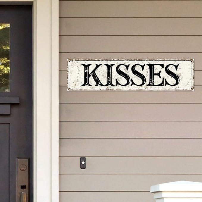 Madcolitote Vintage Kisses Wood Sign Kisses Street Signs Customized Rustic Wooden Wall Art Farmhouse Wall Decor Kitchen Wall Hanging Signs Wall Sign Home Decor Housewarming Gift 6x24in