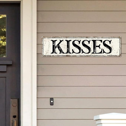 Madcolitote Vintage Kisses Wood Sign Kisses Street Signs Customized Rustic Wooden Wall Art Farmhouse Wall Decor Kitchen Wall Hanging Signs Wall Sign Home Decor Housewarming Gift 6x24in