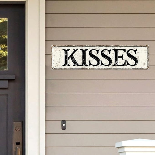 Madcolitote Vintage Kisses Wood Sign Kisses Street Signs Customized Rustic Wooden Wall Art Farmhouse Wall Decor Kitchen Wall Hanging Signs Wall Sign Home Decor Housewarming Gift 6x24in