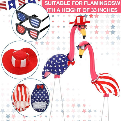 Geelin 2 Set 4th of July Yard Flamingo Outfits 31" Patriotic 250th Anniversary Memorial Day American Flag Outdoor Signs Red White Blue Yard Flamingos Decor, Statue Not Included