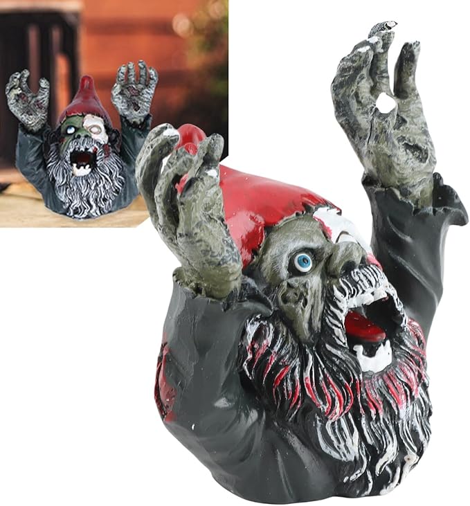Zombie Garden Gnomes Zombie Dwarf, Garden Statue Sculpture Evil Scary Outdoor Halloween Decoration Ornament Horror Zombie Dead Gnome Zombie Gnome for Indoor and Outdoor Patio Use