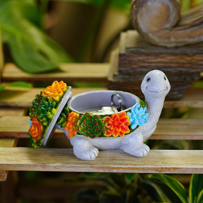 Outdoor Turtle Key Hider Statue - Cute Succulent Turtle Hide a Key Outdoor Decorative - Small Gift Box for Women, Home Decor & Gifts