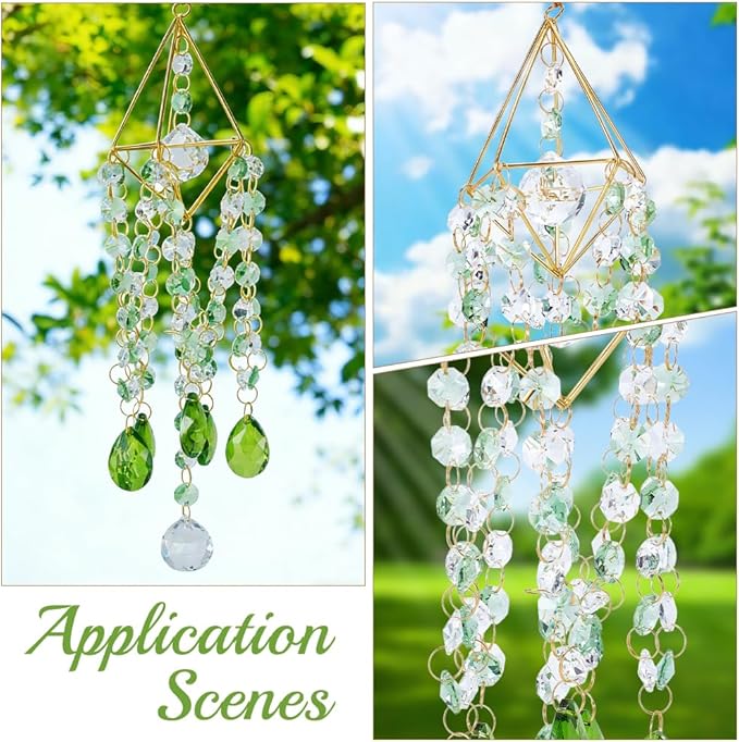 21.2In Crystal Wind Chimes Suncatcher Large Green Prism Sun Catcher Glass Octagonal Bead Chains Rainbow Maker Prisms Wind Chime for Window Hanging Ornament Home Garden Decor Indoor Outdoor