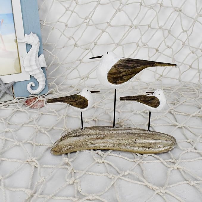 Morning View Wooden Sea Birds Decor Wood Seagull Statue Bird Figurines Seabird Statue Standing Seagulls Decorations Coastal Sculpture Nautical Beach Ocean Home Table Garden Yard Lawn Outdoor 5 Inch