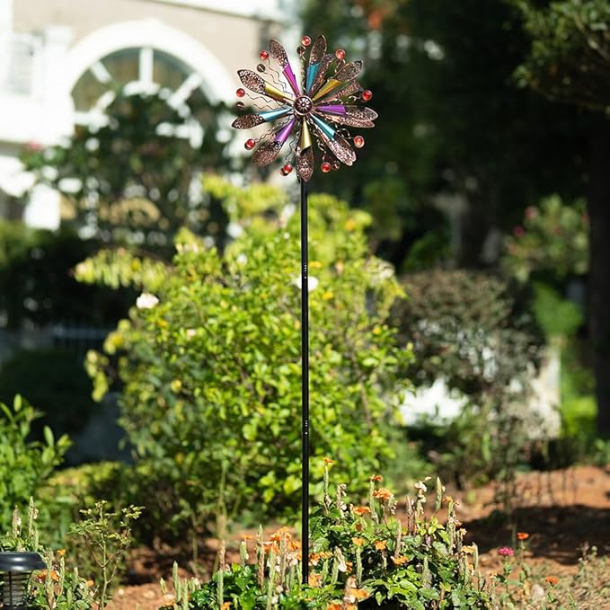 DREAMYSOUL Wind Spinners Outdoor, Copper Metal Kinetic Wind Sculptures with Gemstones, Wind Spinner for Garden Yard Lawn Patio Decor