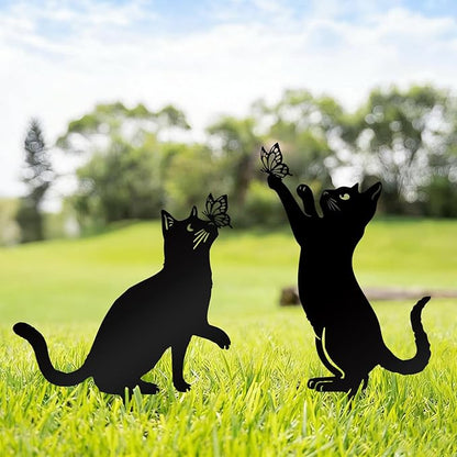 Resama Metal Cat Silhouette Outdoor- 2 Pack Black Cat Silhouette Decorative Garden Statues for Outdoor Decor, Unique Gifts for Cat Lovers, Weather Resistant Lawn Ornaments for Yard and Patio