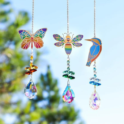 Crystal Sun Catcher, Butterfly Bird Bee Glass Window Hanging Ornament,Crystal Prism Suncatcher Outdoor Indoor Home Garden Party Decoration