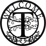 Metal Monogrammed Initial Welcome Sign, Metal Letter Wall Art Decor, Name Sign for Home Porch Front Door Outdoor (T)