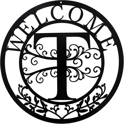 Metal Monogrammed Initial Welcome Sign, Metal Letter Wall Art Decor, Name Sign for Home Porch Front Door Outdoor (T)