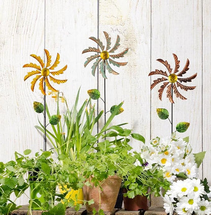 Stargarden 3Pcs Metal Wind Spinners, Garden Pinwheels for Yard, Small Windmills Decorative Garden Stakes for Yard Lawn Patio Outdoor