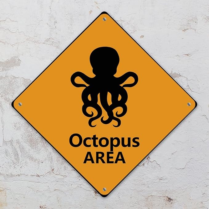 Octopus Crossing Sign Caution OctopusXing Sign Street Sign Wildlife Novelty Road Fence Wall Decor Warning Metal Tin Sign For Indoor Outdoor 10x10in