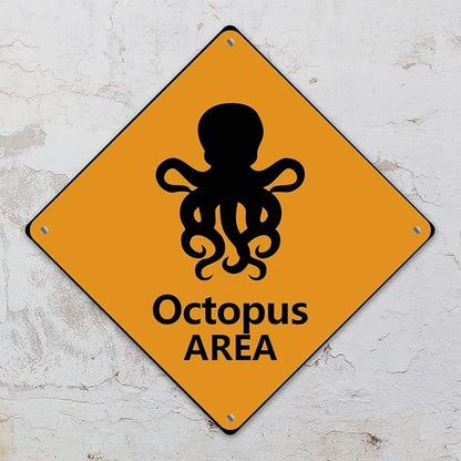 Octopus Crossing Sign Caution OctopusXing Sign Street Sign Wildlife Novelty Road Fence Wall Decor Warning Metal Tin Sign For Indoor Outdoor 10x10in