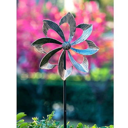 Wind Spinner Dahlia 61in Single Blade Easy Spinning Kinetic Wind Spinner for Outside – Vertical Metal Sculpture Stake Construction for Outdoor Yard Lawn & Garden