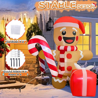 5.5FT Christmas Inflatable Gingerbread 5.5FT Gingerbread Man Inflatable Christmas Outdoor Decoration Xmas Gingerbread Blow Up Decor with Built-in 4 LED for Yard Garden Lawn(with Storage Bag)