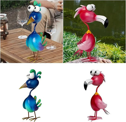 Artistic Flamingoes Peacocks Chicken Statue for Garden Outdoor Decoration Handcrafted Iron Sculpture Rusts Flamingoes Peacocks Chicken Yard Art