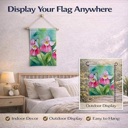 Caroline's Treasures Minnesota Pink and White Lady�s Slippers in Watercolor Garden Flag Mailbox Flag Decorative Yard Flag Banner Outside Patio Artwork Yard Flower Beds, Garden Size, Multicolor