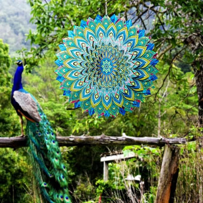 Peacock Wind Spinner,12.1in Green Bird Feather Style Spinner Hanging Ornaments,3D Kinetic Art Garden Sculptures,Sun Catcher Outdoor Metal Large Spinning Yard Decor,Big Craft Decorations for Garden