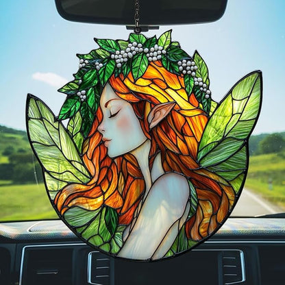 Healing Fairy Acrylic Suncatcher Stained Glass Effect Window Car Hanging Christmas Ornament Indoor Outdoor Decor Garden Sun Catcher Panel for Fairy Lover for Women Mom Grandma