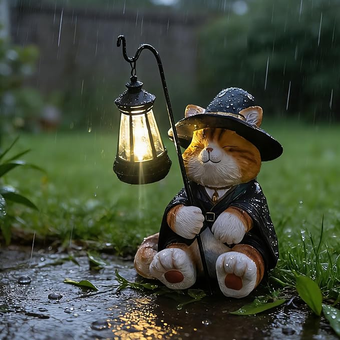 Decorative Solar Lights Garden Cat Statue Outdoor Figurine Light Themed Wizard Cat Lantern for Garden Decoration Outdoor Decor