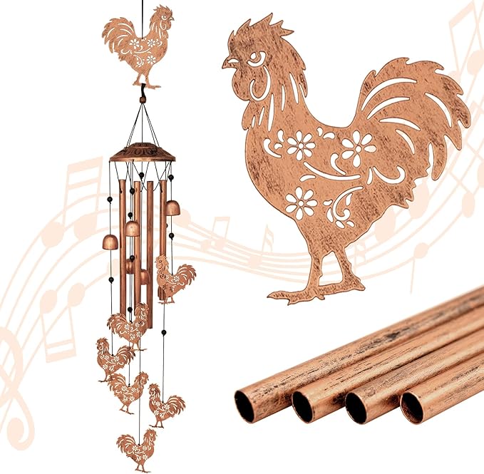 GDNSFIT Chicken Wind Chimes for Outside,Metal Windchimes,Chicken Gifts for Women/Men,Wind Chime Garden Decor Outdoor,Memorial/Housewarming/Birthday/Festival Gifts,Front Yard Decor