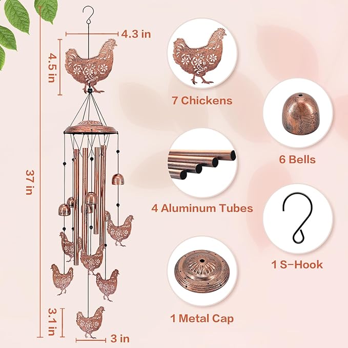 for Mom Chicken Wind Chimes for Outside,Chicken Gifts for Women/Men/Sympathy/Memorial Gifts/Birthday Festival Metal windchimes Outdoors/Indoors,Patio,Garden Decor,Home,Yard