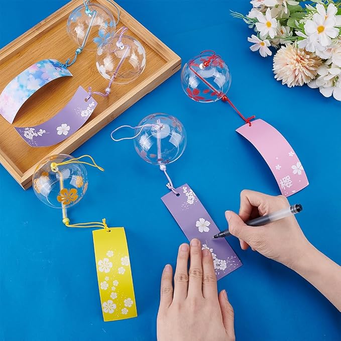 PH PandaHall 5 Colors Japanese Wind Chimes Flower Chime Vintage Style Glass Wind Bells Creative Hanging Pendants Romantic Wind Bells for Home Dector Housewarming, 20 inch Long