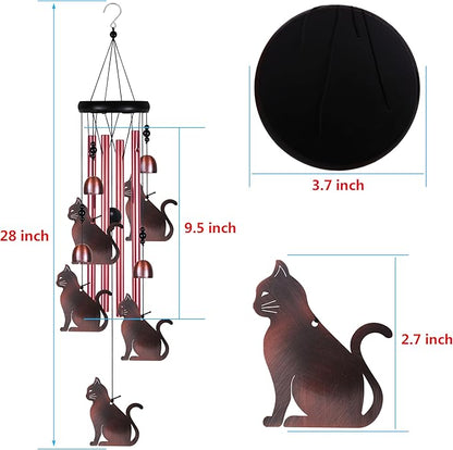 Outdoor Cats Wind Chimes Indoor Decor - Hand-Made Mobile Romantic Windcatcher, Cat Chimes, 28" Cats Wind Chimes for Home, Balcony, Tree, Patio, Garden Decoration, Gift for Mom(4 Tubes, 5 Cats)