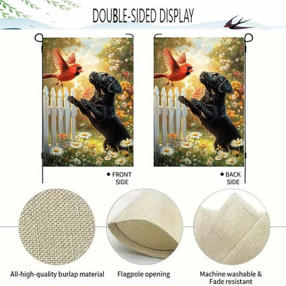 Spring Summer Black Lab Garden Flags 12x18 Double Sided, Small Burlap Seasonal Cardinal Floral Dog Garden Flag Spring Summer Outdoor Yard Decorations for Outside Lawn Decor