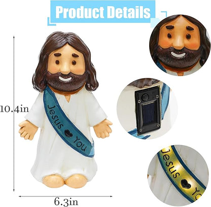 LIULO TOOL Jesus Love You Solar Lighted Figurine, 10.4 Inch Resin Religious Christian Statue, Glowing Christian Gifts for Indoor Home and Outdoor Garden Decorations, Gift for Mom Grandma