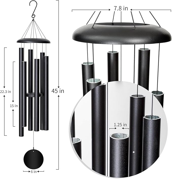 FDOCOI 45'' Wind Chimes Outdoor,Memorial Wind Chime, Large Wind Chimes for Outside Deep Tone, Sympathy Gifts. Black