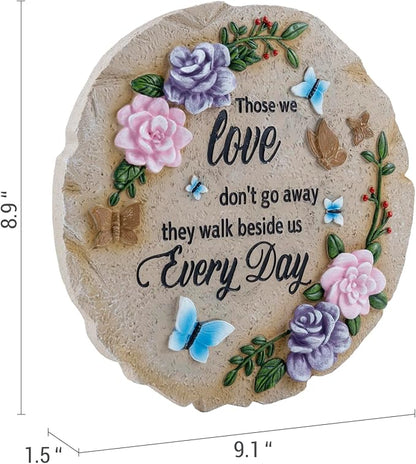 MyGift 9 Inch Resin Memorial Stepping Stone, Butterfly & Floral Sympathy Plaque, Bereavement Remembrance Gifts for Loss of Loved One, Outdoor Remembrance Stone