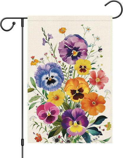 Spring Summer Pansy Flower Garden Flag 12x18 Inch Double Sided Burlap, Floral Seasonal Yard Sign Home Outdoor Decoration