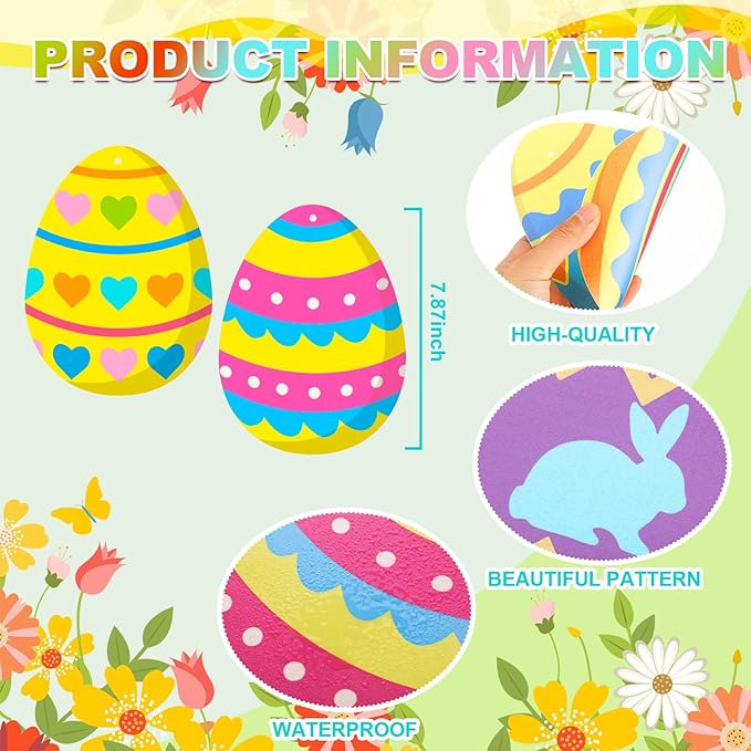 Ferraycle 16 Pcs Easter Decorations Outdoor Easter Eggs Hanging Yard Signs 7.9 Inch Large Colorful Egg Shaped Double Sided Plastic Slices Ornaments for Tree Porch Yard Outside Party Decor(Floral Egg)