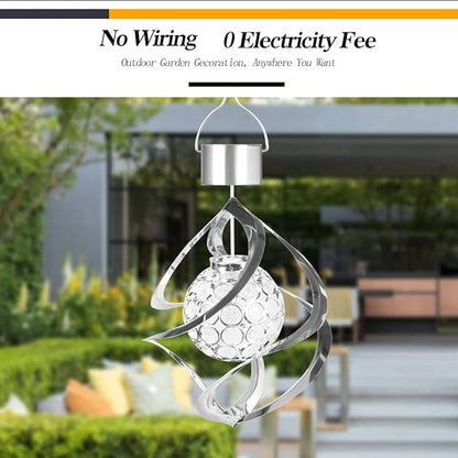 Powstro Solar Hanging Lamp, Wind Sparkling Crystal Ball Color Changing LED Ornament for Lawns and Gardens