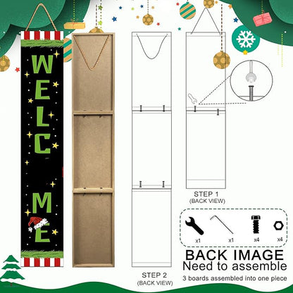 Christmas Wooden Welcome Sign Vertical Porch Sign -Holiday Porch Board Welcome Sign for Front Door, Porch, Yard, Deck, Patio, or Wall - Indoor Outdoor Decorative Farmhouse Rustic Christmas Hanging Signs and Yard Decor – 47.2" H