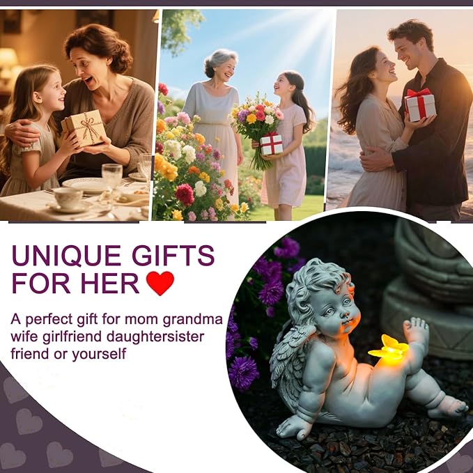 Solar Angel Outdoor Garden Decor Statues Ches Solar Outdoor Sculptures for Outside Yard Art Patio Balcony Front Lawn Ornaments Gifts for Mom Grandma Women
