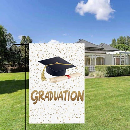 Gkyygk Graduation Welcome Garden Flag 12x18 Inch Double Sided Seasonal Yard Burlap Banners Outdoor Flag for Men Women