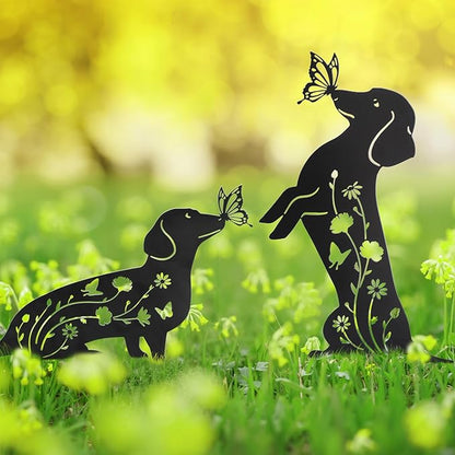 Ouddy Mode 2 Packs Dachshund Garden Decor for Outside, Gardening Dachshund Gifts for Women/Men/Mom/Grandma, Metal Decorative Garden Stakes for Outdoor Lawn Statues Yard Art