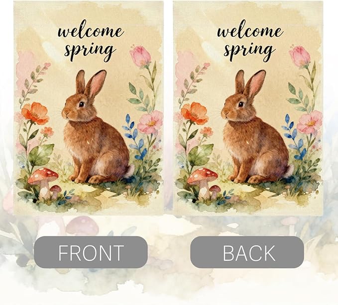 Hello Spring Bunny Easter Garden Flag Oil Painting Rabbit Boho Easter Garden Flag Decor Spring Double Sided House Flag for Outside Yard Decorations 12×18 Inch