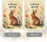 Hello Spring Bunny Easter Garden Flag Oil Painting Rabbit Boho Easter Garden Flag Decor Spring Double Sided House Flag for Outside Yard Decorations 12×18 Inch
