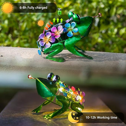 Frog Garden Decor Solar Statue Metal Yard Decorations Outdoor,Solar Frog Figurine Lights Frogs Ornament Lamps for Outside Yard,Lawn,Patio,Porch,Balcony