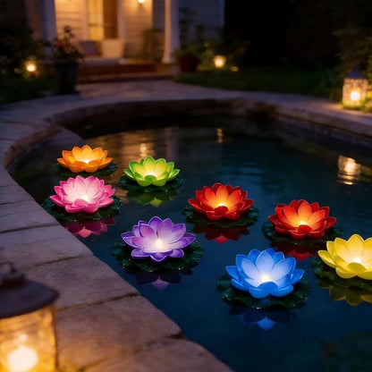 Waterproof Floating Lotus Light, 12PCS Floating Lily Light Water Activated 5 Inch Artificial Flowers Battery Operated for Wedding Pool Anniversary Garden Decoration(Mix-Color)