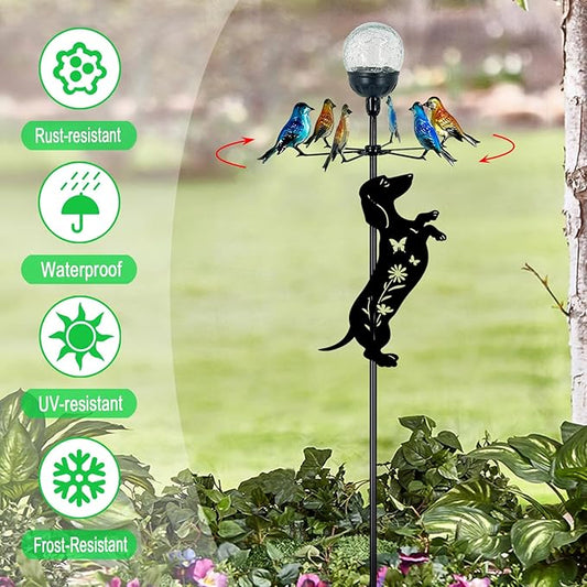 Solar Lights Yard Stakes-Bird Wind Spinners,Dachshund Garden Decor with Color Changing LED for Patio,Pathway,Lawn,Walkway,Outdoor Decorative