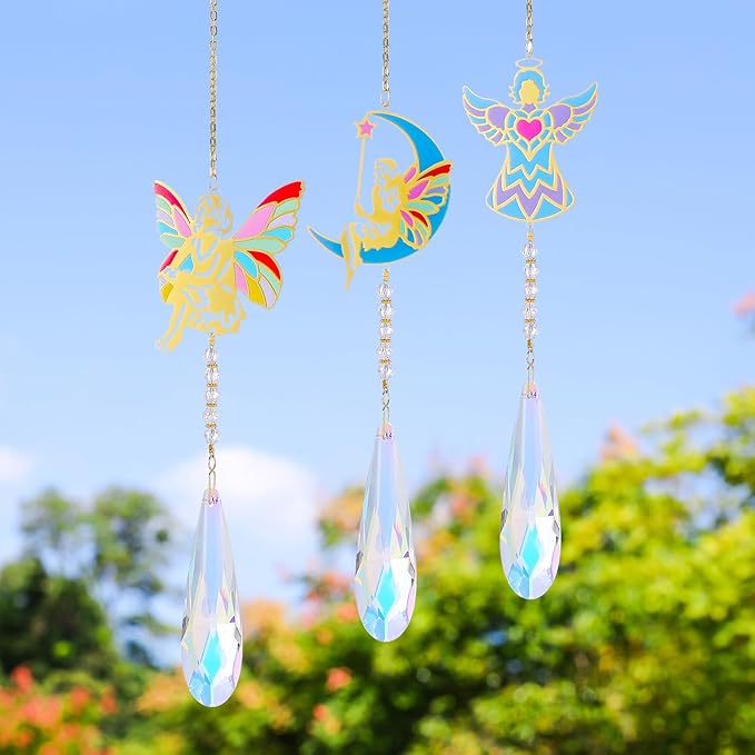 Crystal Sun Catcher Angel Rainbow Maker Hanging Suncatchers Window Decor Christmas Ornaments for Tree Gift for Mom Women Set of 3